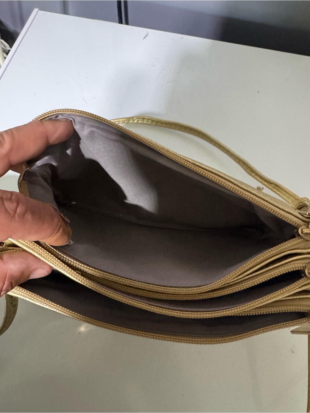Michael Kors Metallic Gold Leather Crossbody Wristlet - Picture 8 of 16